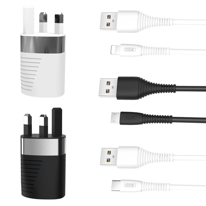 USB کیبل سوٹ کے ساتھ 2.4A 2USB پورٹ UK فاسٹ چارجر